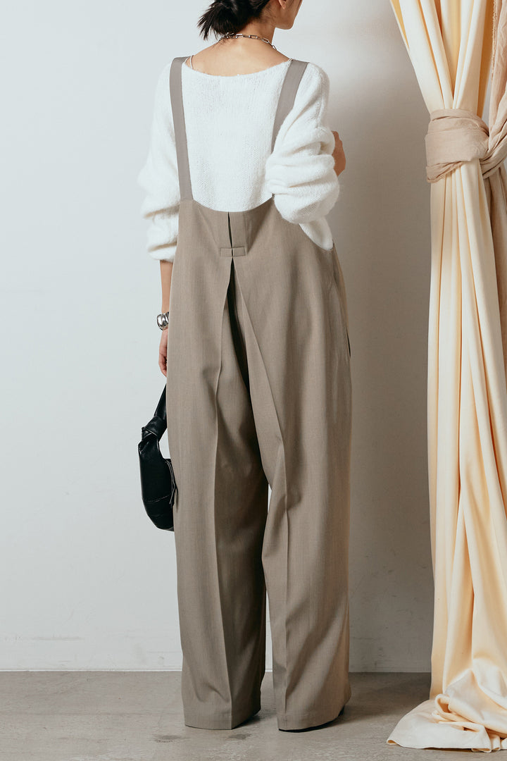 [SET]フロントロゴデザインニットトップス+ワイドツイルサロペット(2set)