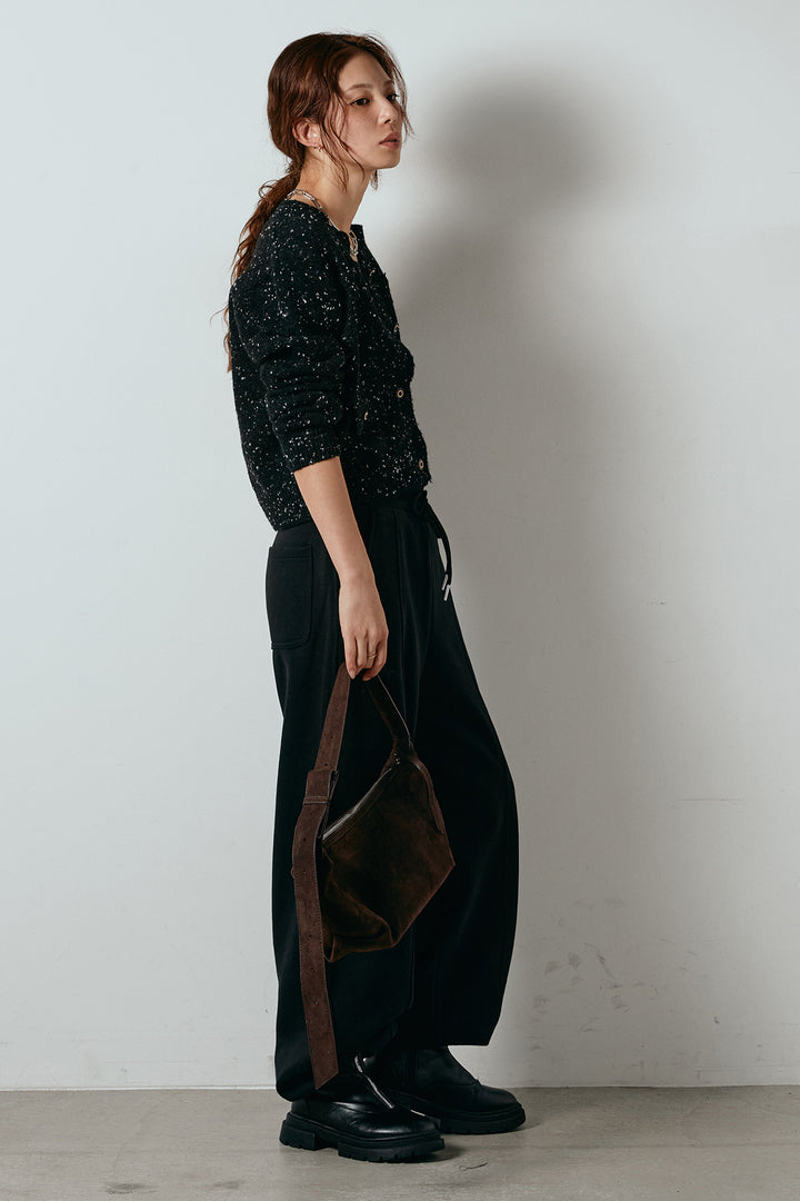 [SET]ネップニットカーディガン+スウェットワイドカーブパンツ(2set)