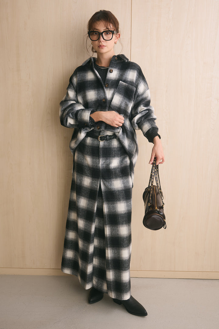 [SET]起毛チェック柄シャツジャケット+起毛チェック柄ボックスタックスカート(2set)
