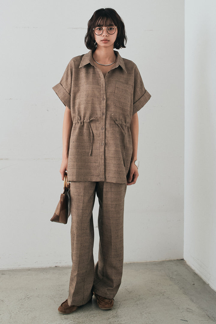 [SET]ツイードウエストドロストシャツ+ツイードタックパンツ(2set)