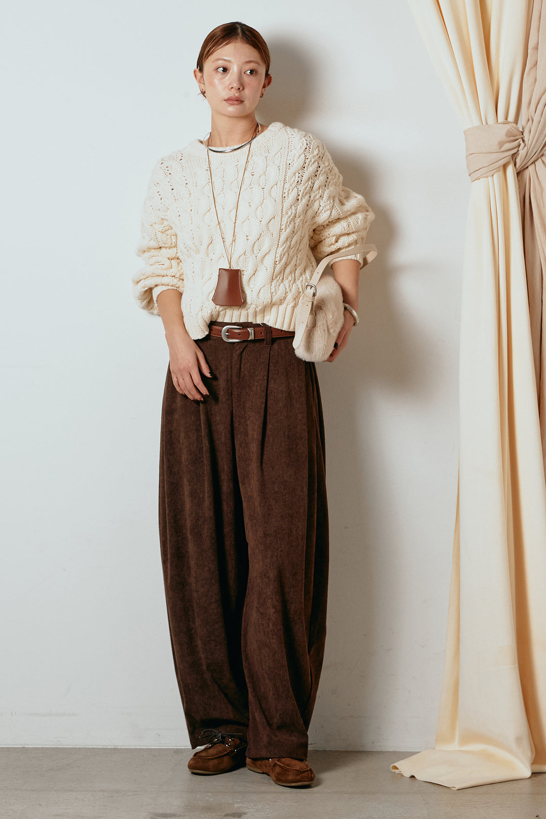 [SET]バルキーケーブルプルオーバー+コーデュロイサイドタックコクーンパンツ(2set)