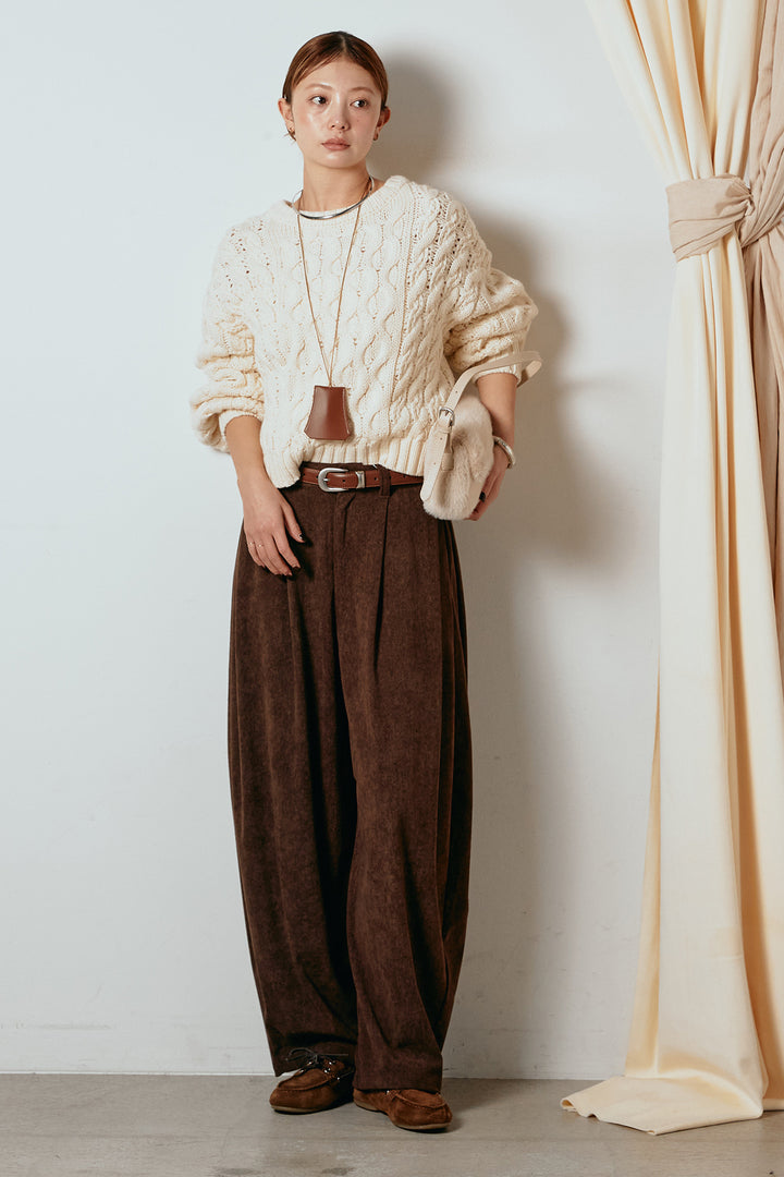 [SET]バルキーケーブルプルオーバー+コーデュロイサイドタックコクーンパンツ(2set)