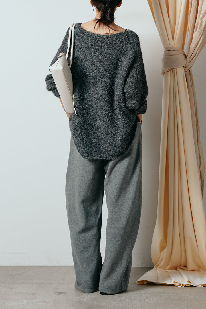 [SET]フロントロゴデザインニットトップス+スウェットワイドカーブパンツ(2set)
