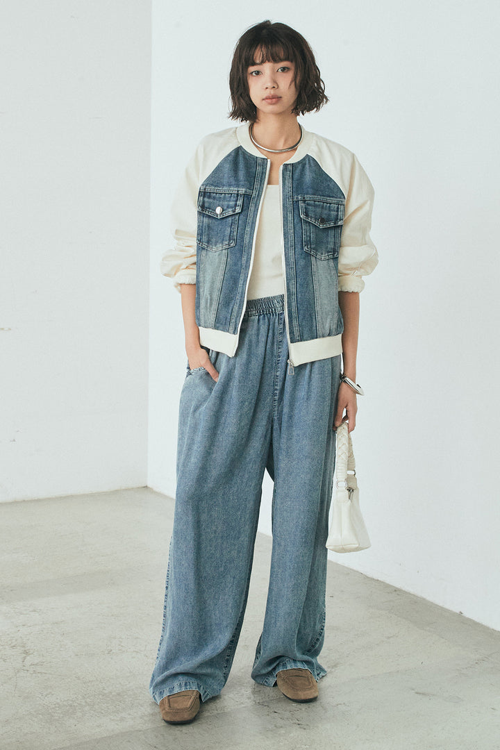 【着回しセット】[SET]テンセルデニムシャツ+テンセルデニムイージーワイドパンツ+ナイロンデニムドッキングブルゾン(3set)