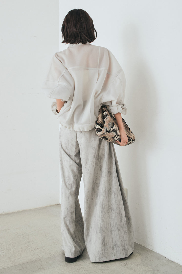 [SET]シアーダンボールサイドドロストジャケット+紐ベルト付きかすれ柄ワイドスラックス(2set)