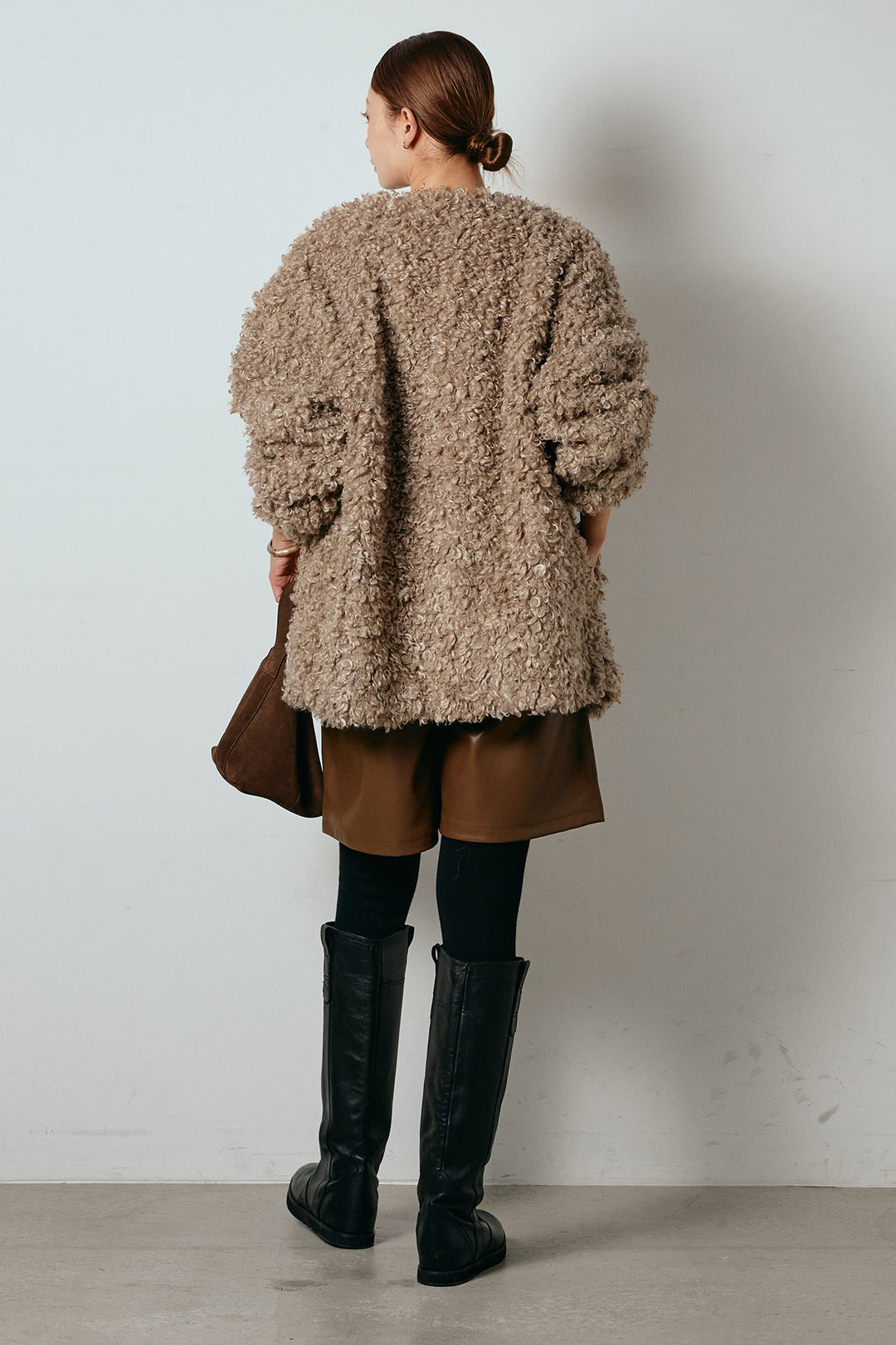 [SET]シープライクファージャケット+ストレッチエコレザーバミューダパンツ(2set)