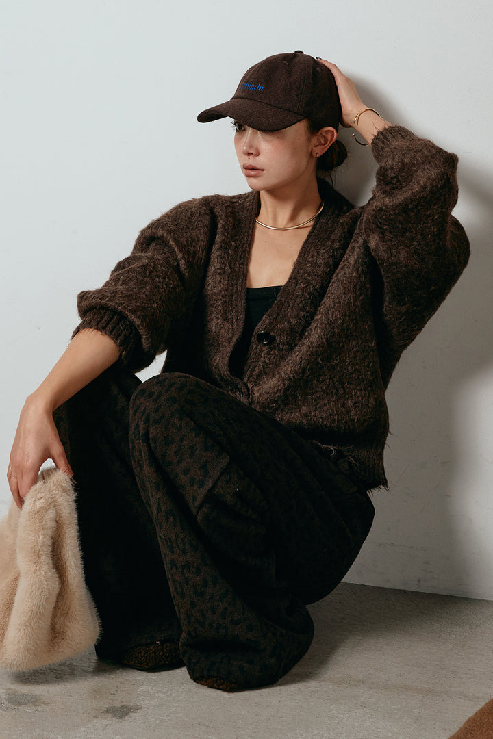 起毛ボタンニットカーディガン/コーヒー