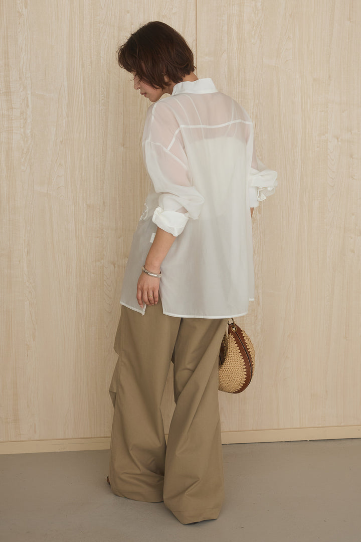 [SET]フロントボタンニュアンス柄ブラウス+ニーサイドタックウエストドロストパンツ(2set)