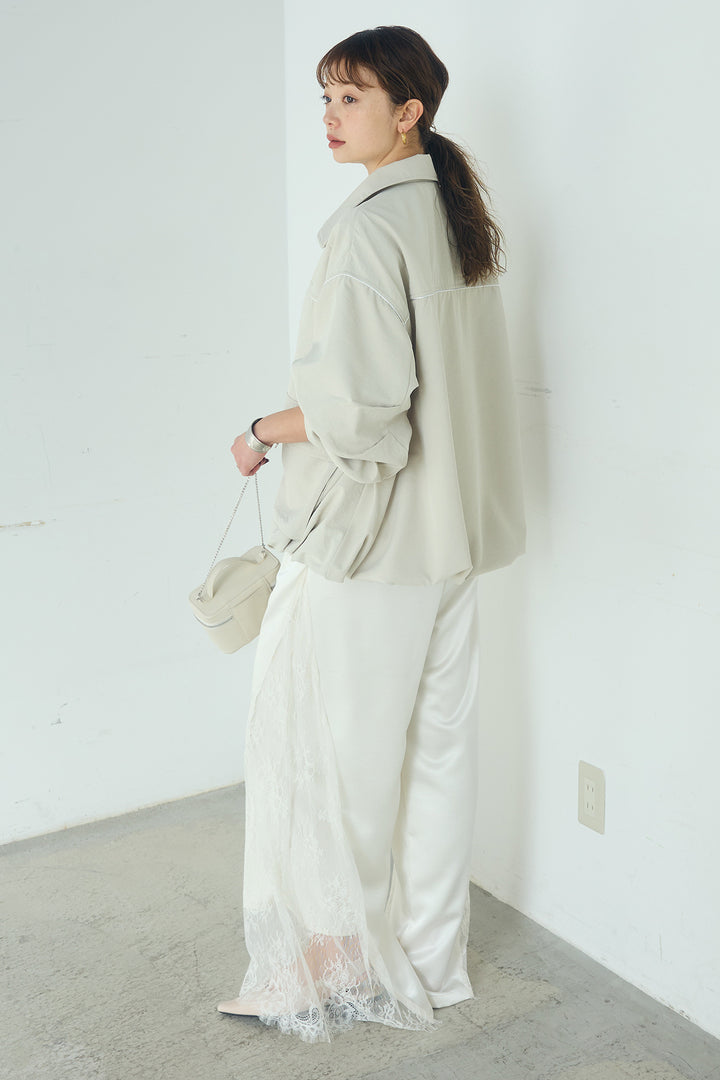 [SET]合繊ツイルバルーンジャケット+サテンレース切り替えタックパンツ(2set)