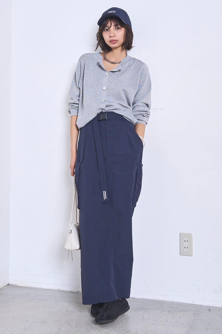 [SET]リサイクルポリニュアンス釦カーデ+撥水加工ナイロンスカート(2set)