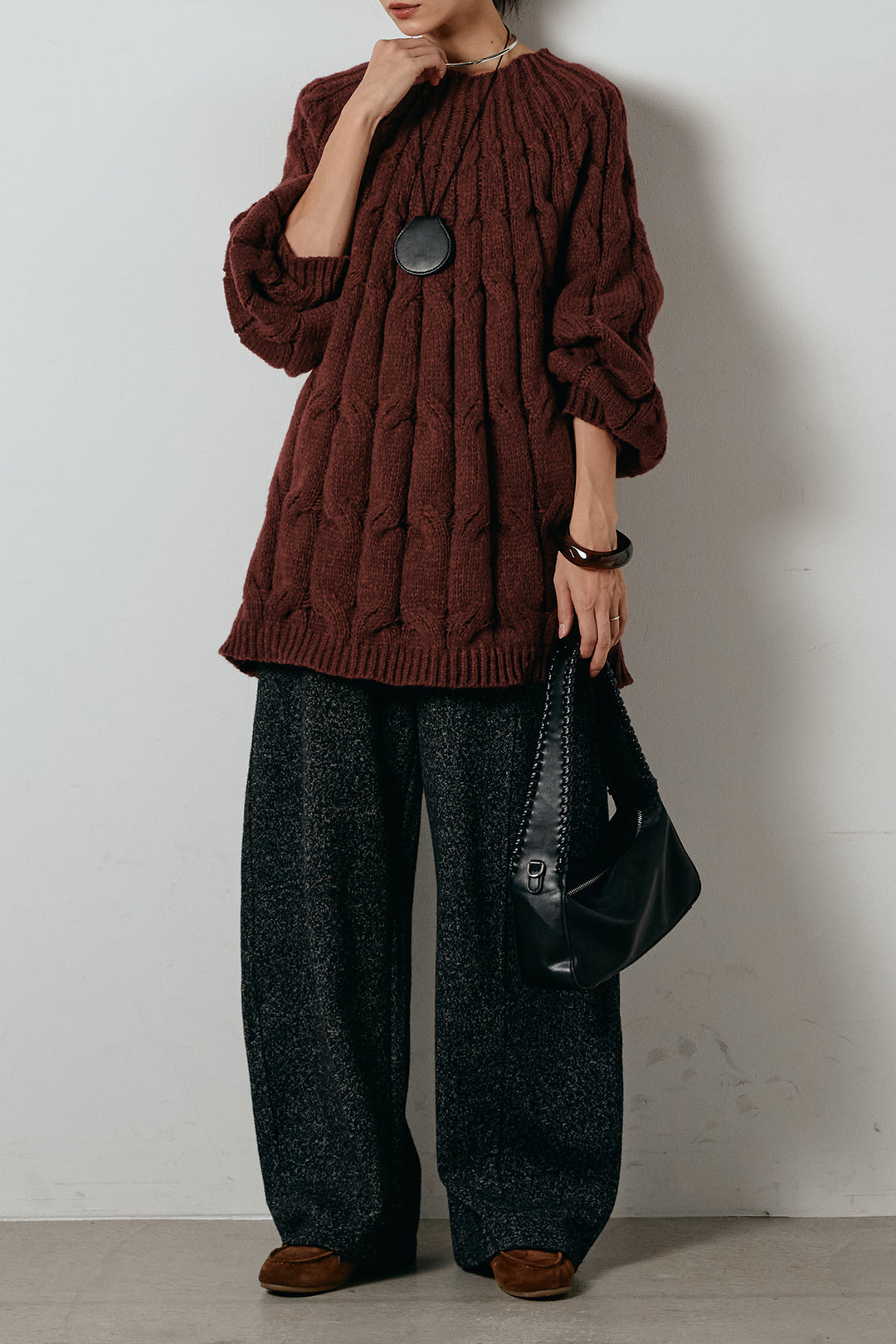 求心柄ニットトップス/レッド