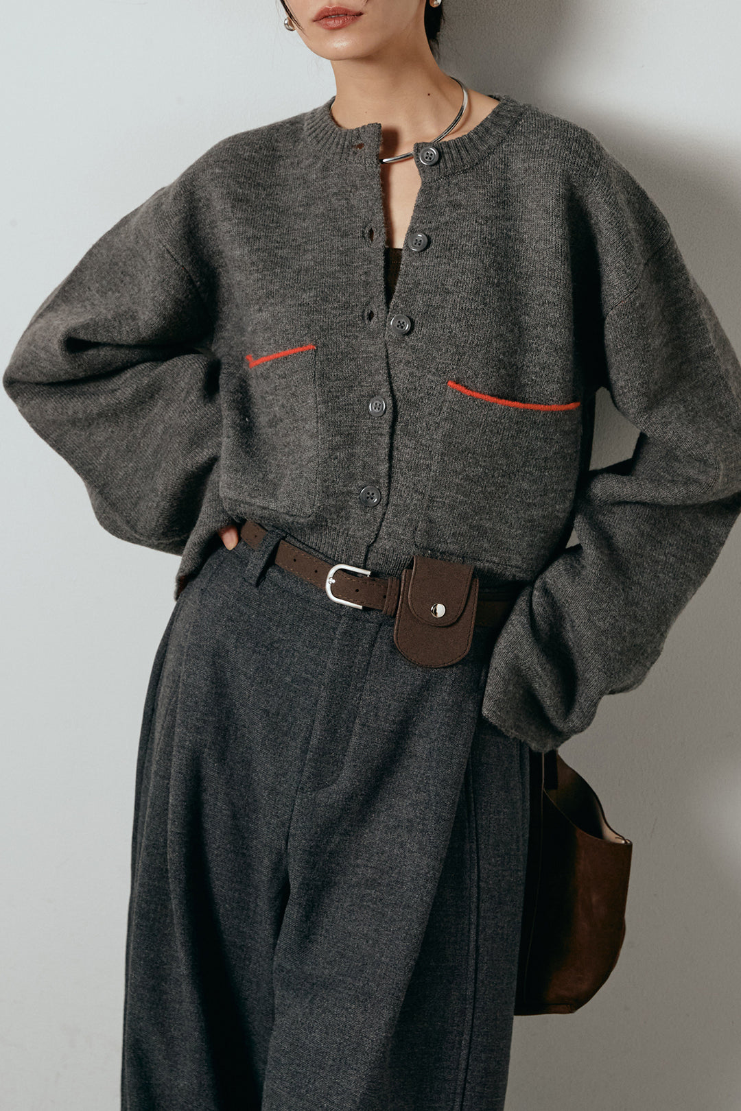 アルパカタッチダブルフェイスカーディガン/チャコール