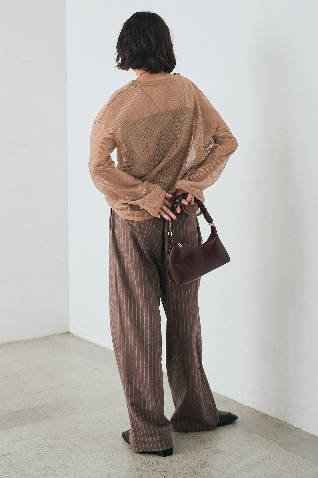 [SET]メッシュカットソースキッパープルオーバー+リネンライクストライプタックイージーパンツ(2set)