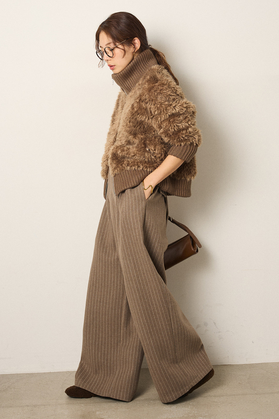 [SET]ハイネックボアブルゾン+ウールライクストライプパンツ(2set)