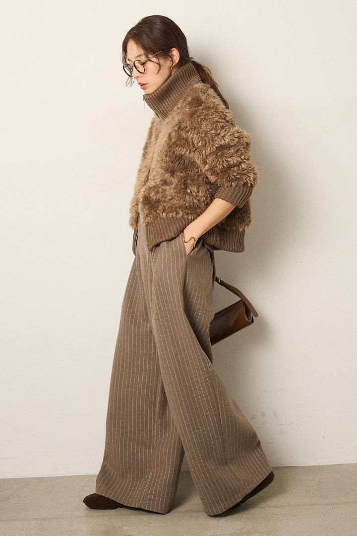 [SET]ハイネックボアブルゾン+ウールライクストライプパンツ(2set)