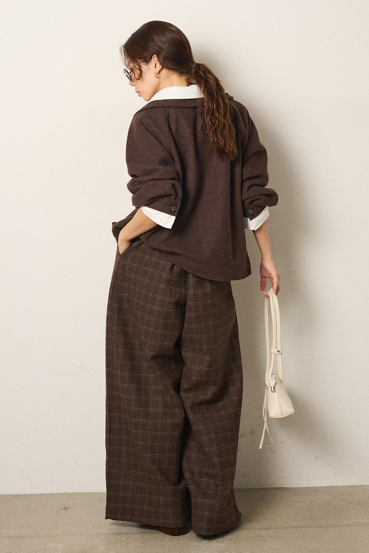 [SET]衿レイヤードフェイクウールジャケット+ウールライクチェックタックパンツ(2set)