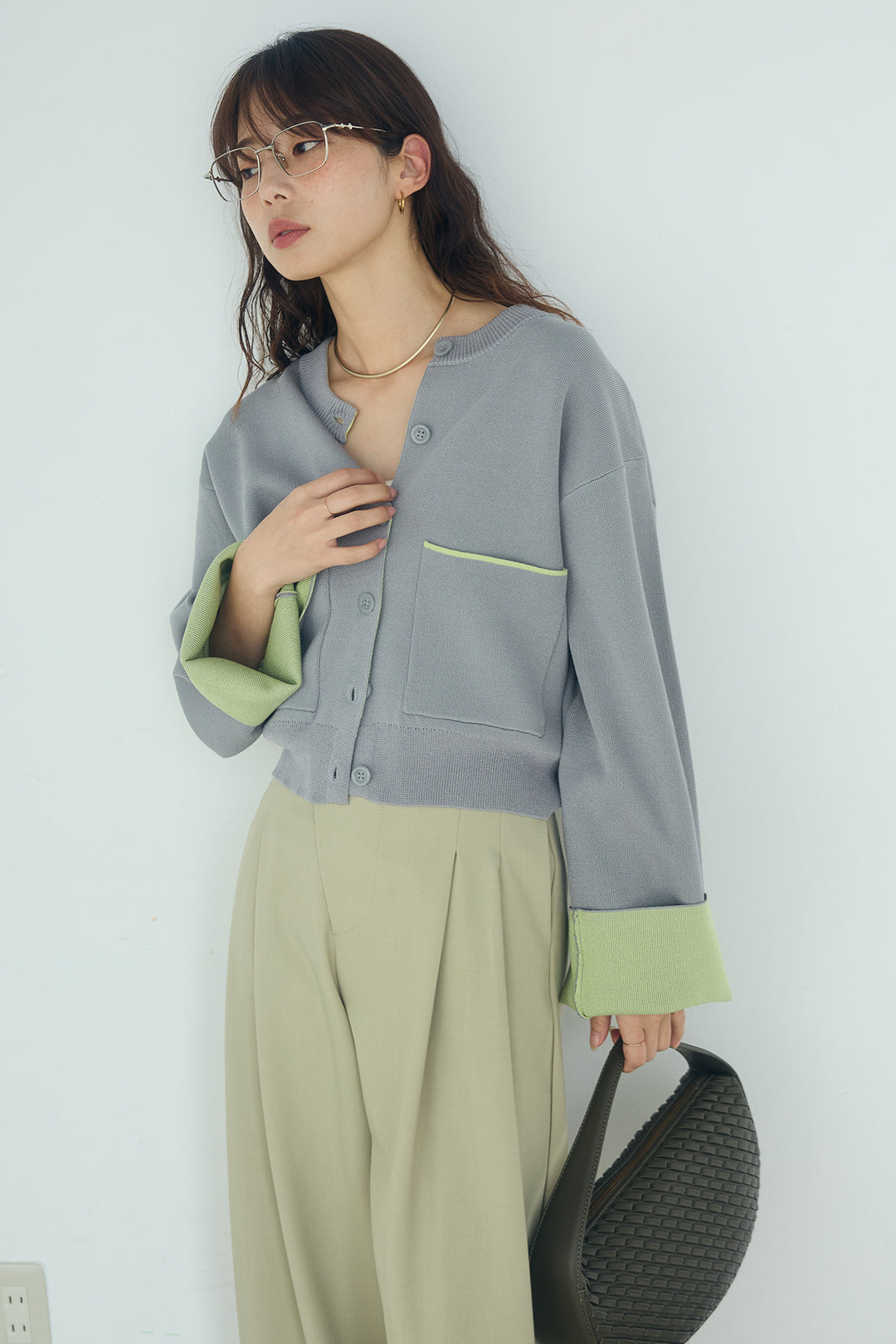 [SET]レーヨンポリダブルフェイスカーディガン+サイドベルトタック入りスラックス(2set)