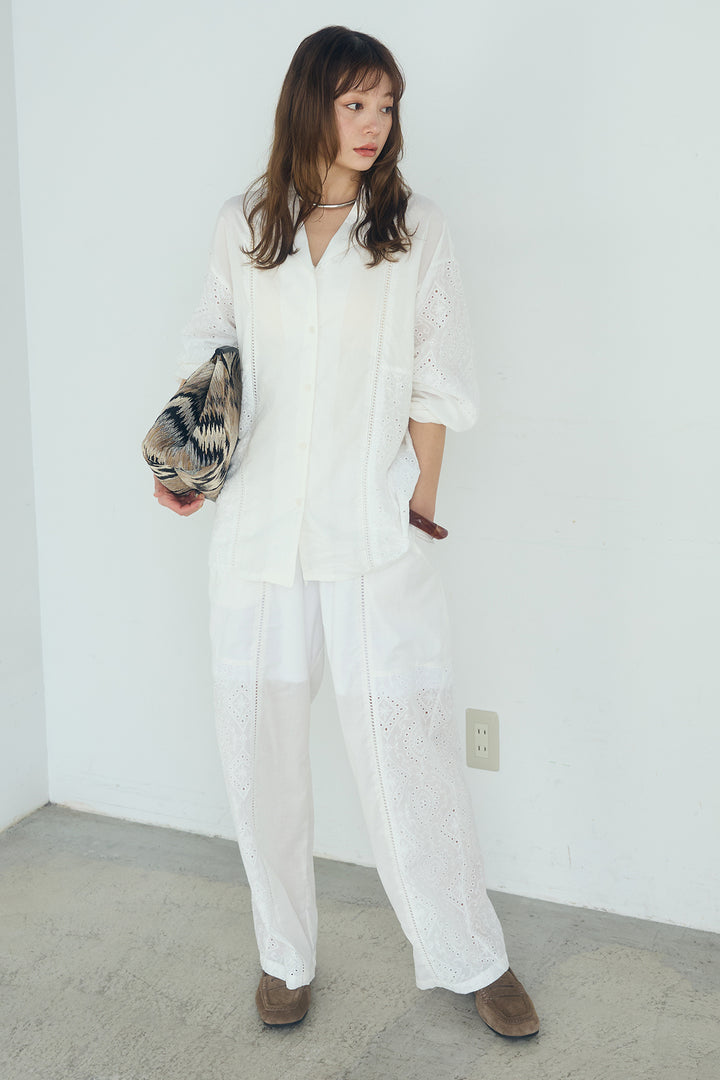 [SET]ローンレースオープンカラーシャツ+ローンレースイージーパンツ(2set)