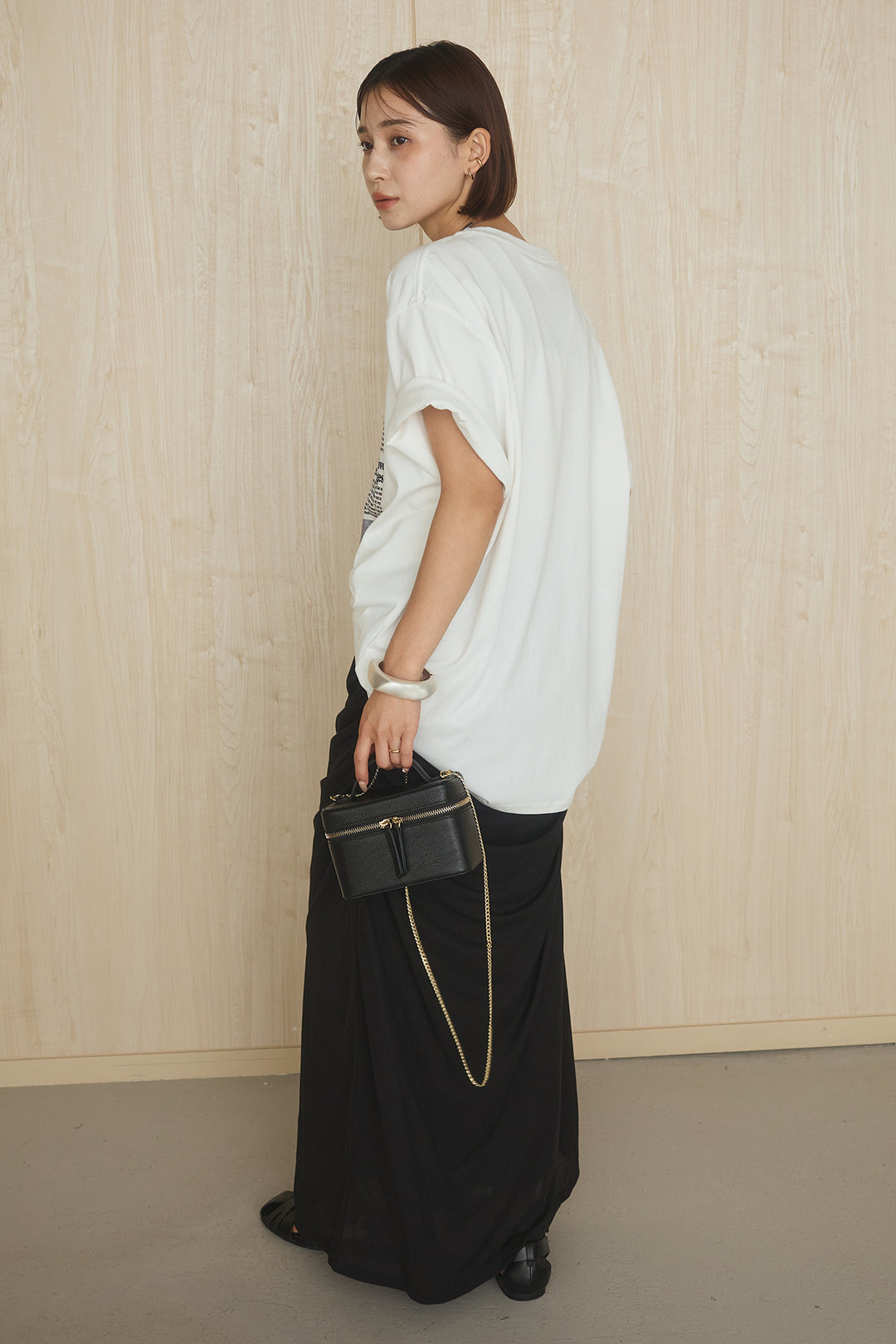 [SET]1975グラフィックTシャツ+ギャザードレープニュアンススカート(2set)