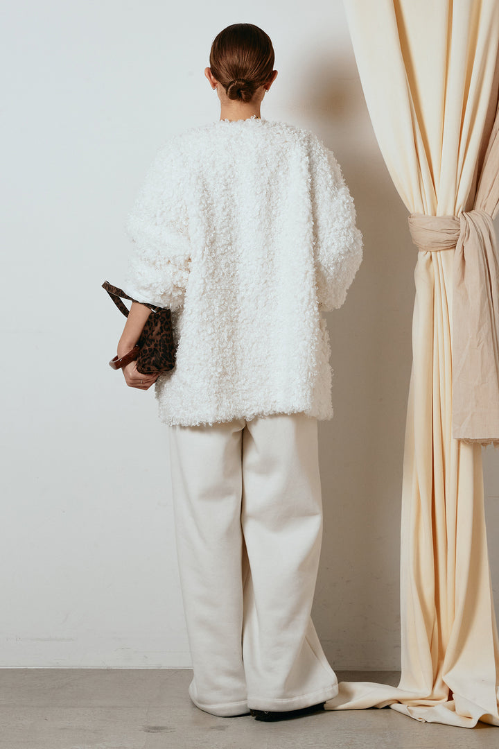 [SET]シープライクファージャケット+裏起毛スウェットワイドパンツ(2set)