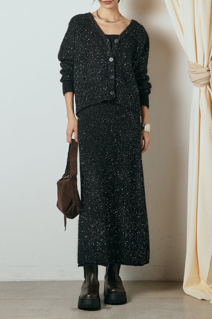 [SET]ミニラメニットカーディガン+ミニラメニットスカート(2set)