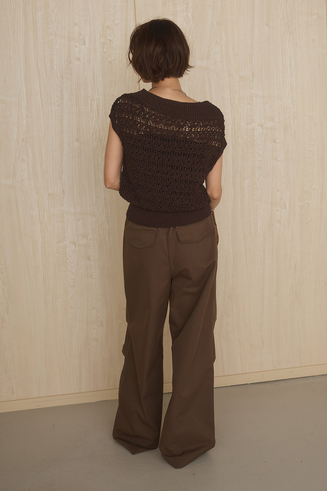 [SET]透かしレース編みフレンチニット+ニーサイドタックウエストドロストパンツ(2set)