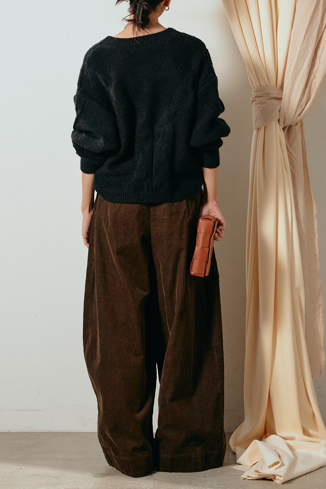 [SET]ケーブルカシュクールニットトップス+タック入りコーデュロイワイドパンツ(2set)