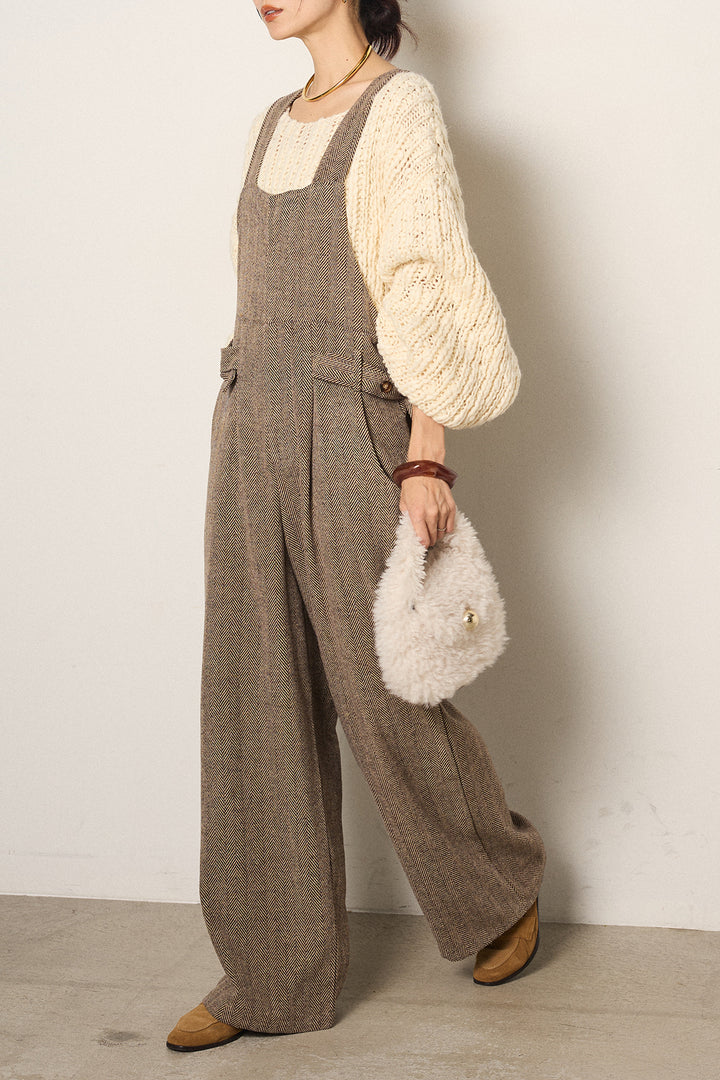 [SET]チャンキースラブニットクロップドプルオーバー+クラシックヘリンボーンサロペット(2set)