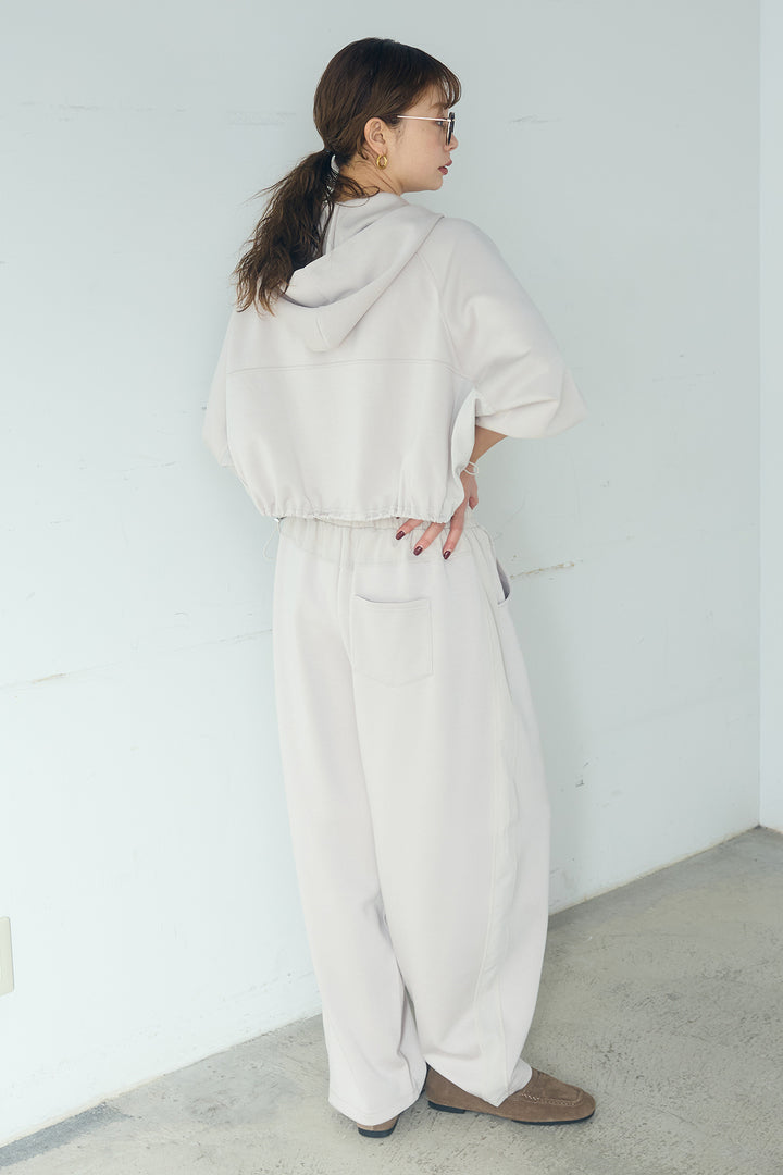 [SET]ドルマンショートフーディー+異素材切り替えスウェットパンツ(2set)