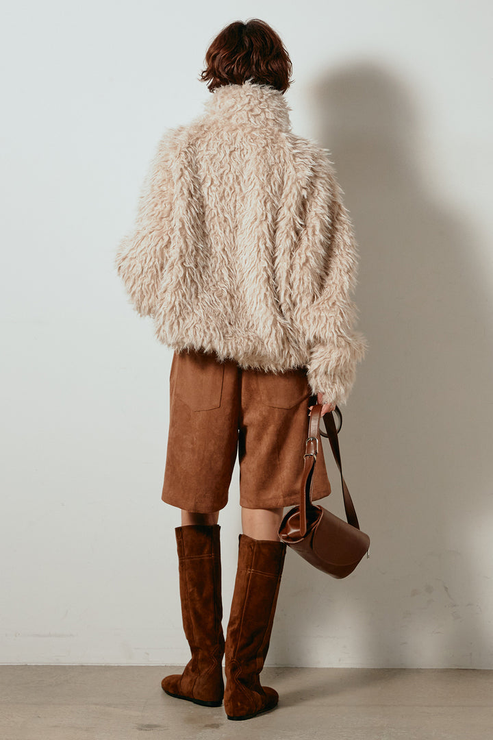 [SET]ミックスシープファースタンドブルゾン+フェイクスウェードハーフパンツ(2set)