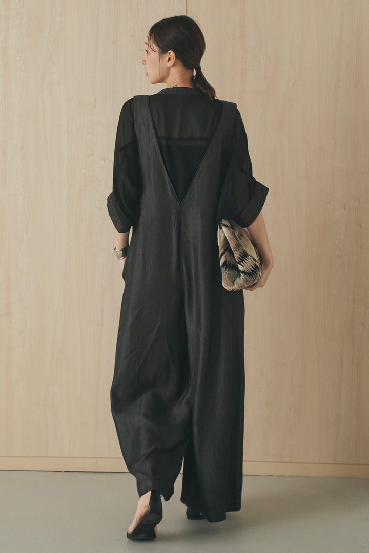 [SET]デニムライクビッグツーポケシアーシャツ+前後2WAYテンセルデニムサロペット(2set)