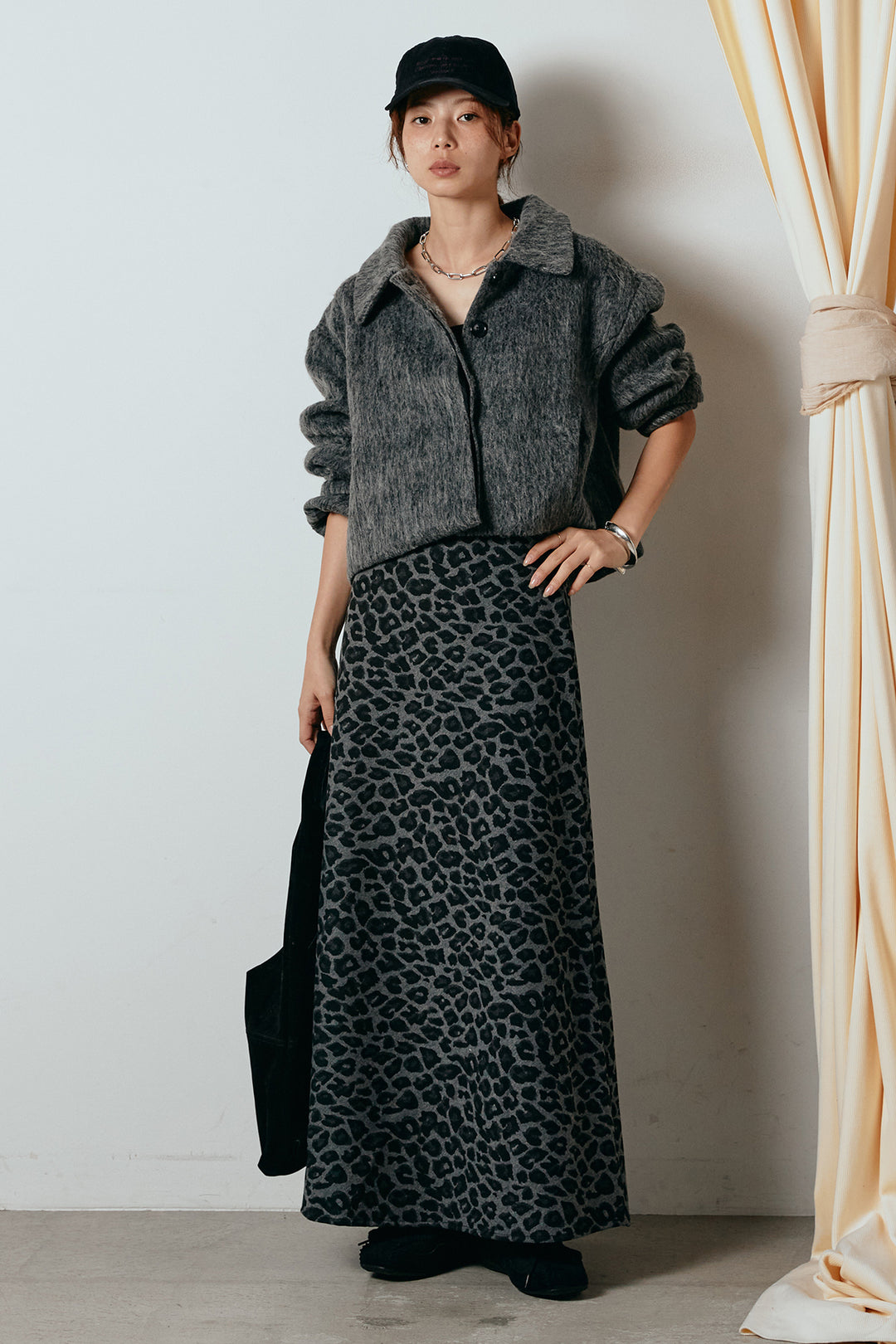 [SET]シャギーショートジャケット+レオパードロングスカート(2set)