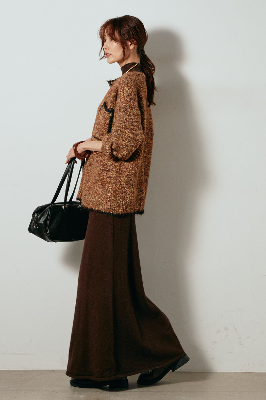 [SET]ミックスニットポケットカーディガン+ノースリーブニットロングワンピース(2set)