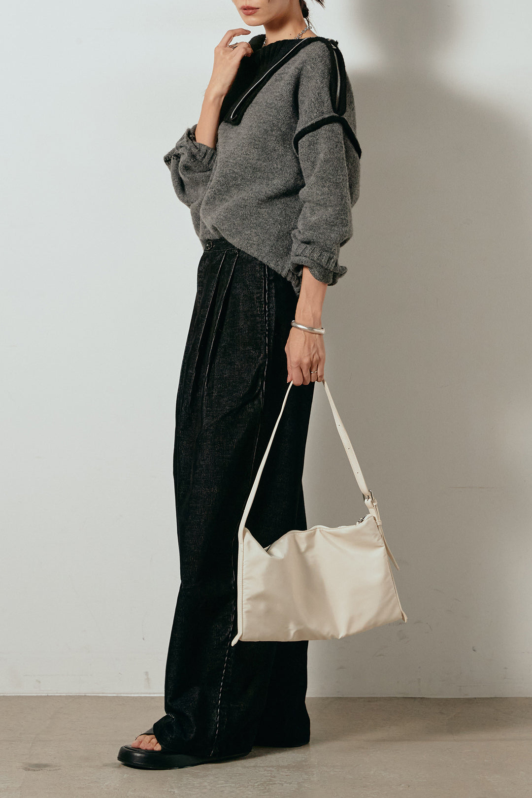 [SET]ハイネックジップデザインニットトップス+フロントタック入りコーデュロイパンツ(2set)