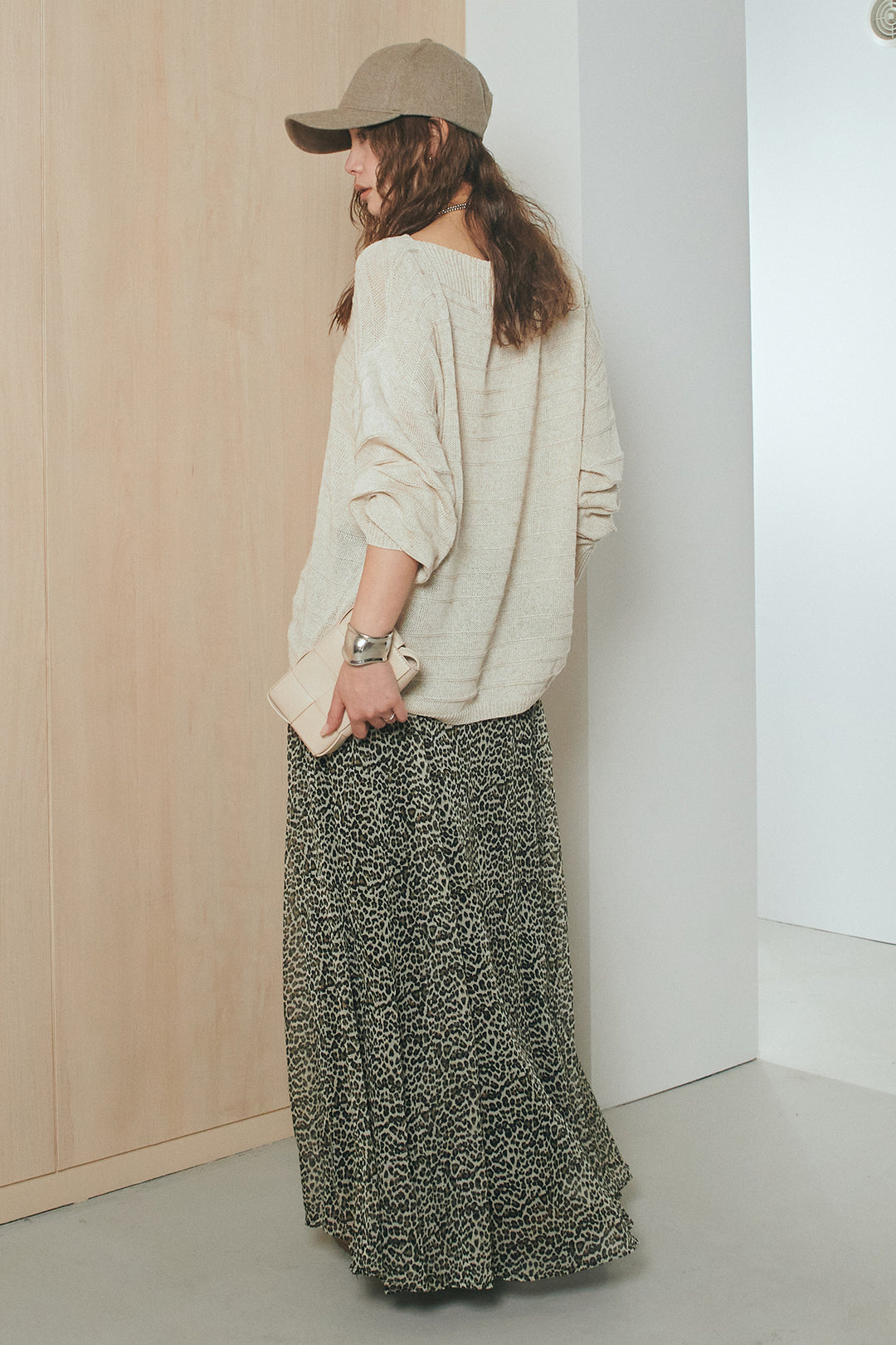 [SET]麻混リラックスニットトップス+リラックスレオパードロングスカート(2set)