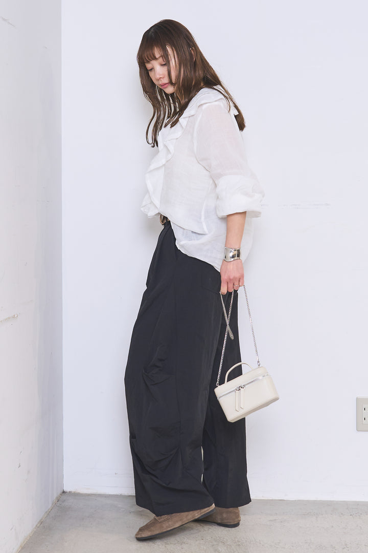 [SET]フリルボタンブラウス+ドライタフタタックバレルパンツ(2set)