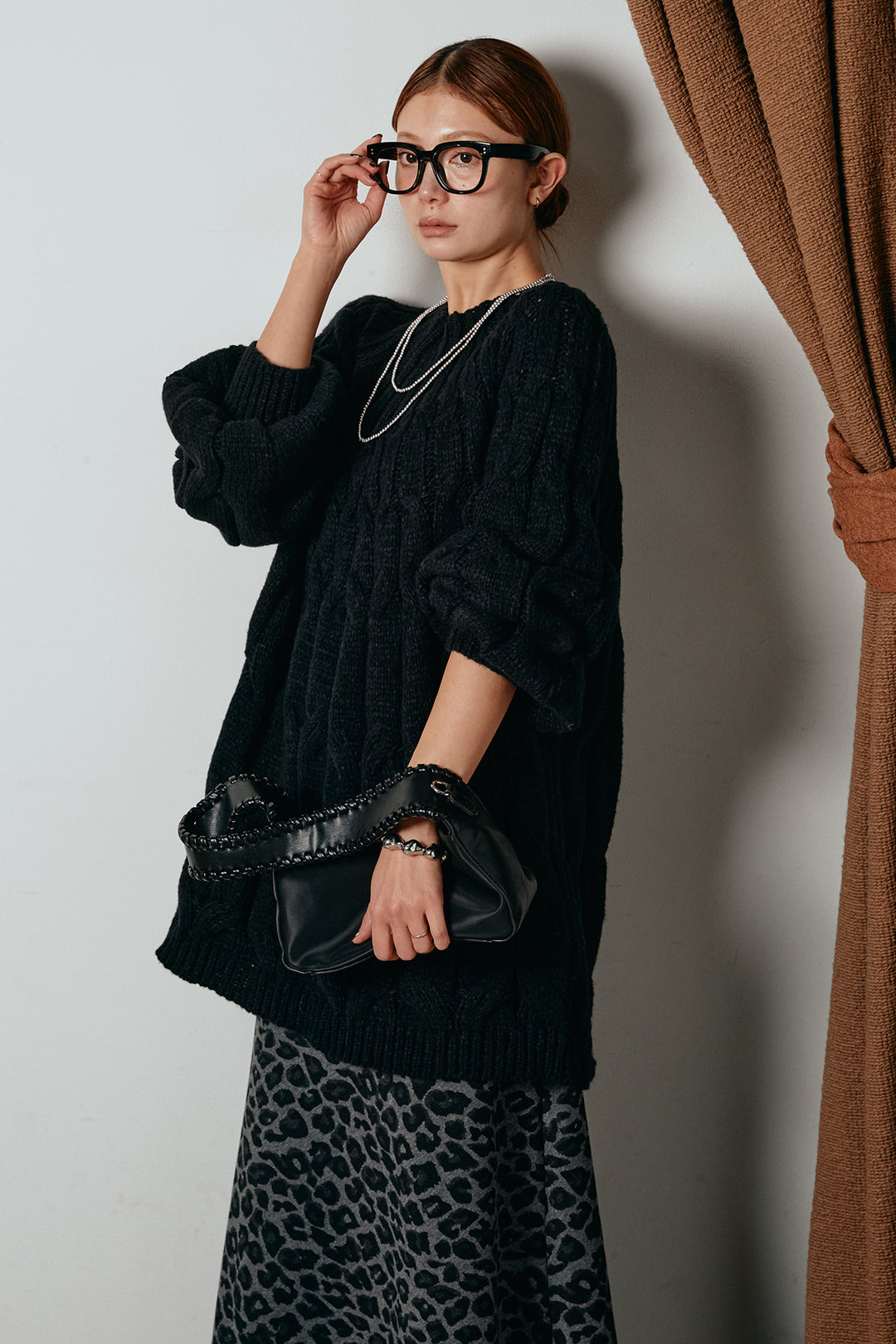 求心柄ニットトップス/ブラック