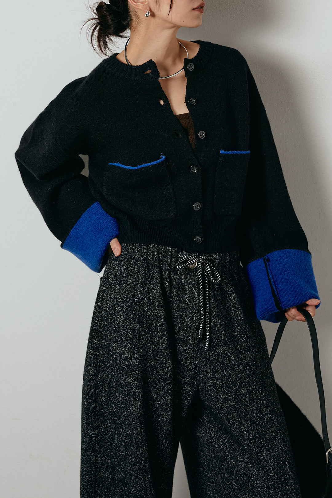 アルパカタッチダブルフェイスカーディガン/ブラック