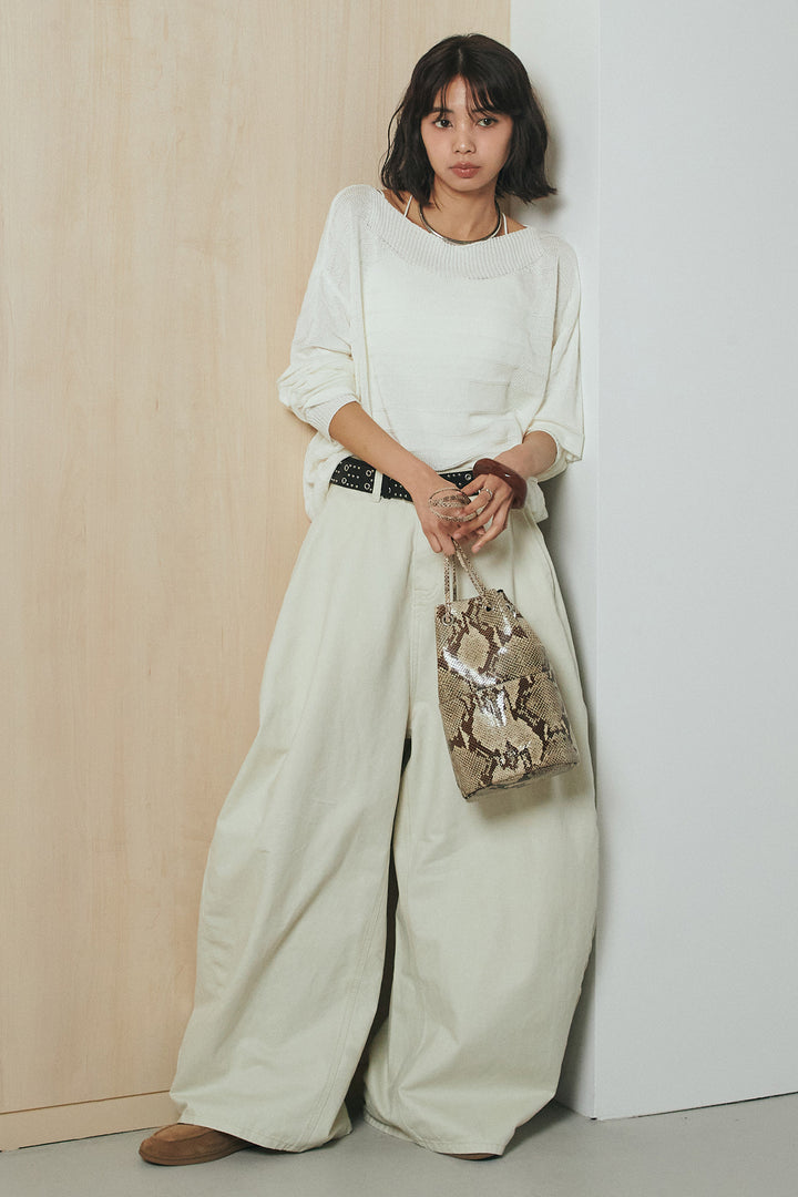 [SET]麻混リラックスニットトップス+ベルト付きカラーデニムパンツ(2set)