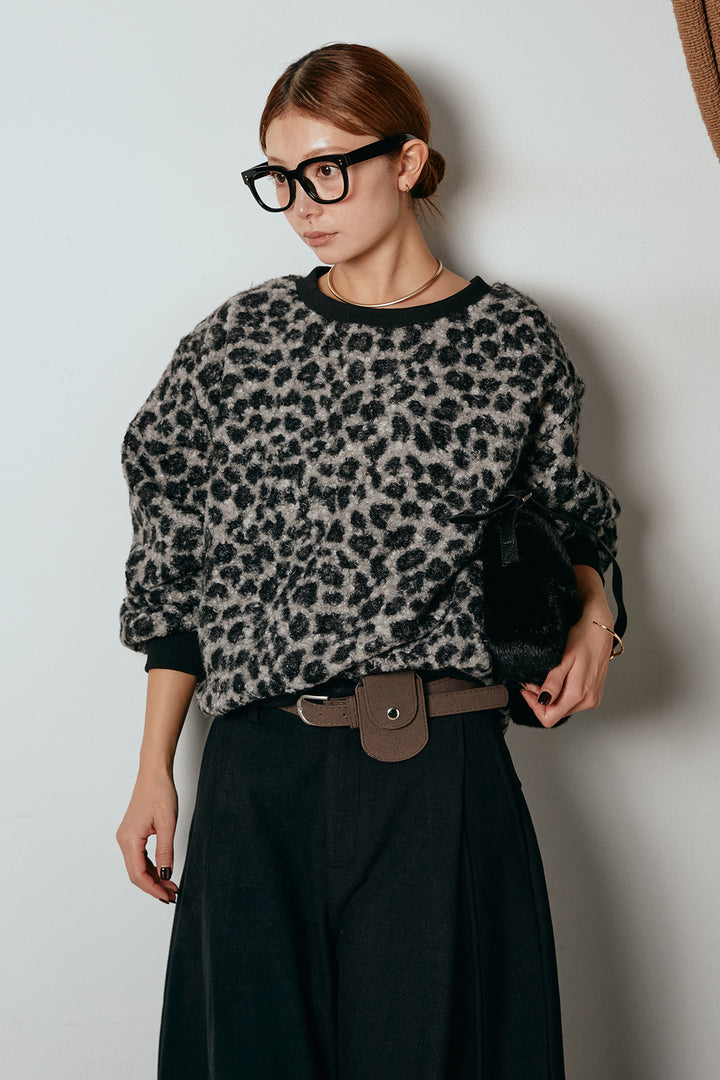 レオパード柄ボアトップス/ブラック