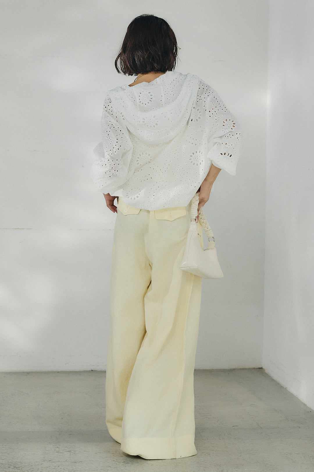 [SET]レースハーフジップアップフーディー+リネン混タックストレートワイドパンツ(2set)