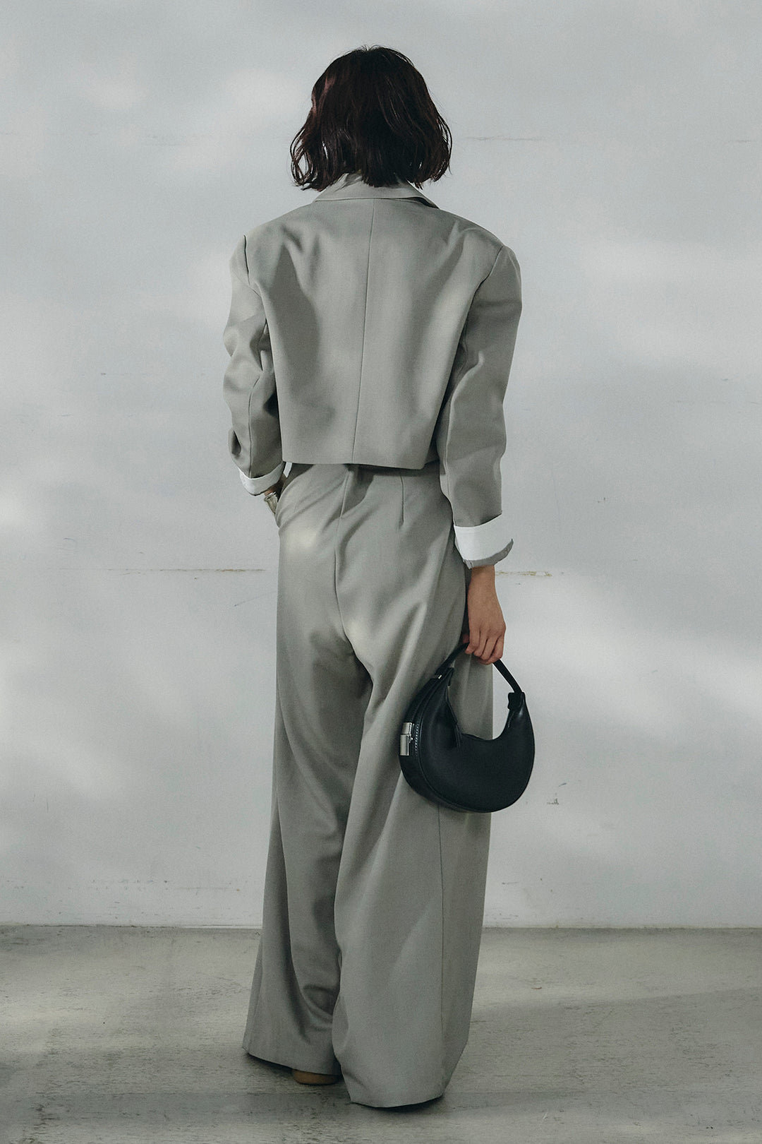 [SET]メタルプレートショート丈ジャケット+メタルプレートタックワイドパンツ(2set)