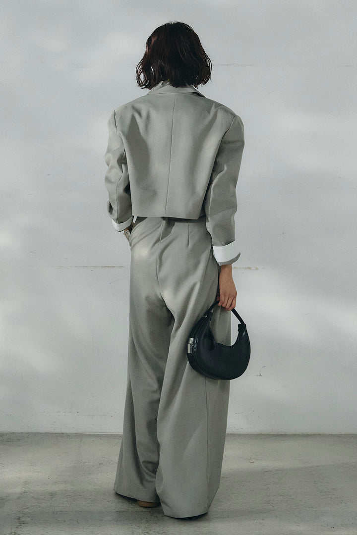 [SET]メタルプレートショート丈ジャケット+メタルプレートタックワイドパンツ(2set)