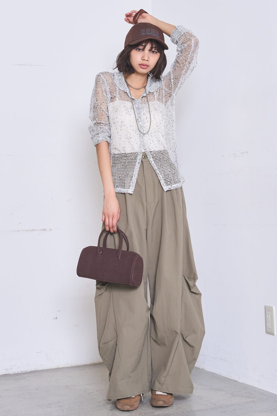 [SET]ネップメッシュポロ襟カーディガン+ドライタフタタックバレルパンツ(2set)