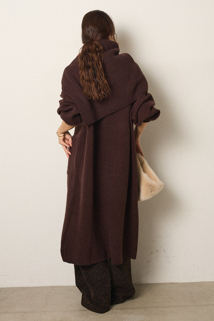 [SET]ケープレイヤードロングカーディガン+レオパードジャガードニットパンツ(2set)