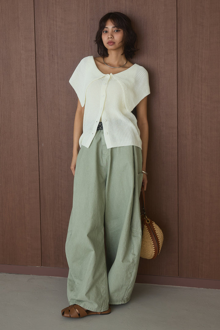 [SET]ビッグカラーボタンニットトップス+ベルト付きカラーデニムパンツ(2set)