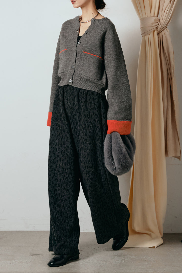 [SET]アルパカタッチダブルフェイスカーディガン+レオパードジャガードニットパンツ(2set)