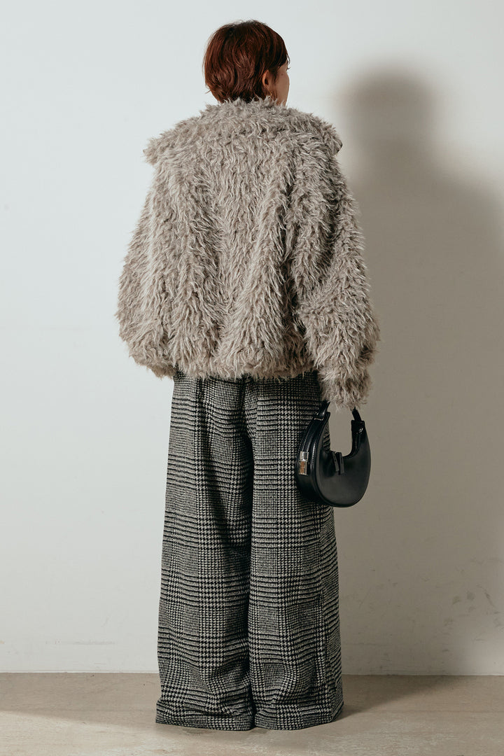 [SET]ミックスシープファースタンドブルゾン+前後2wayグレンチェック柄スカーチョサロペット(2set)