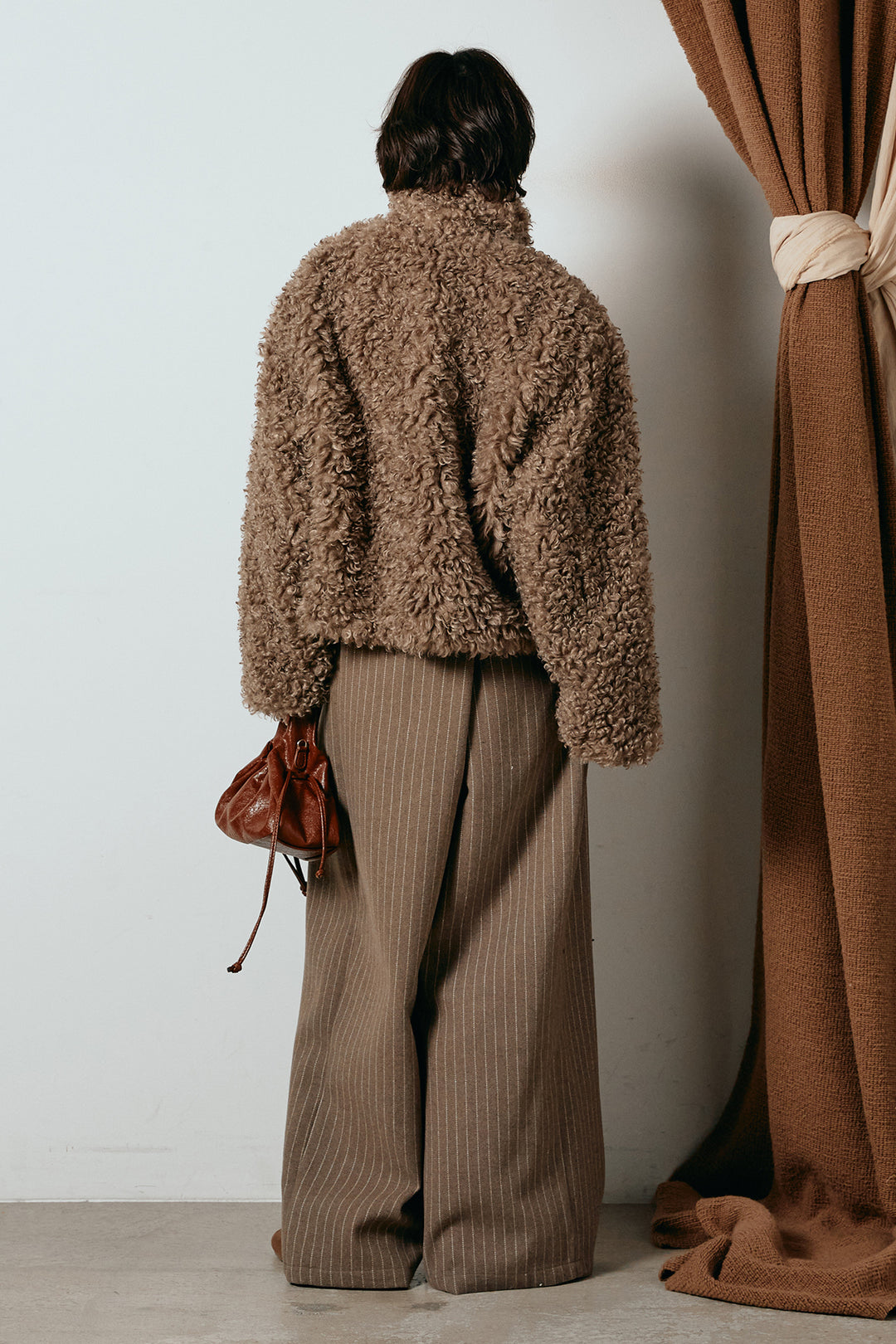 [SET]プードルファーミドルジャケット+ウールライクストライプパンツ(2set)