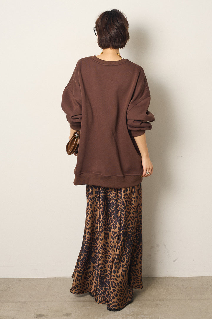 [SET]モノトーンプリントスウェット+レオパード柄サテンスカート(2set)